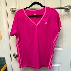 Adidas Womens Pink Short Sleeve V Neck Pullover Activewear T Shirt
